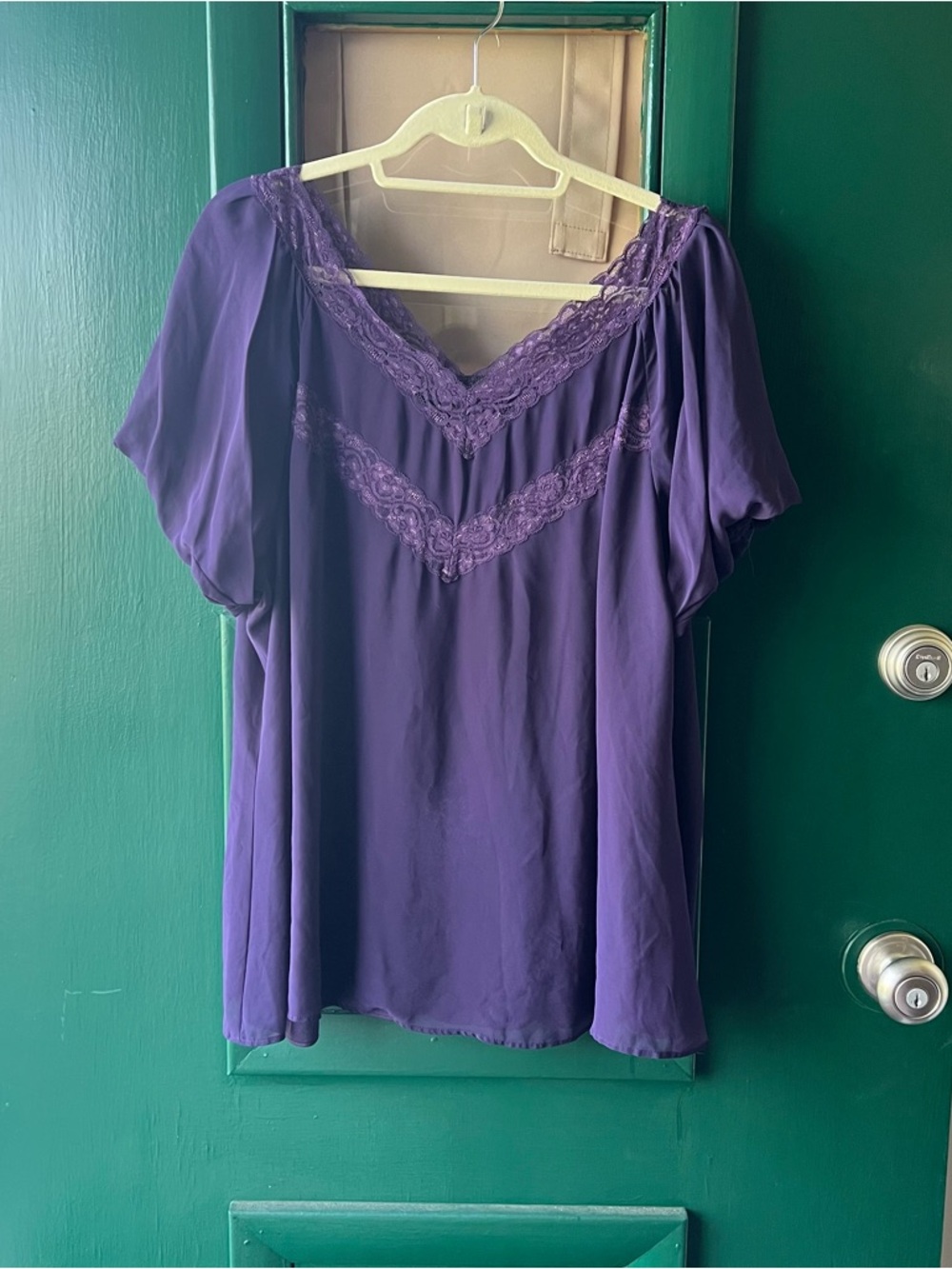 Worthington Deep Purple Lace-Trim V-Neck Blouse